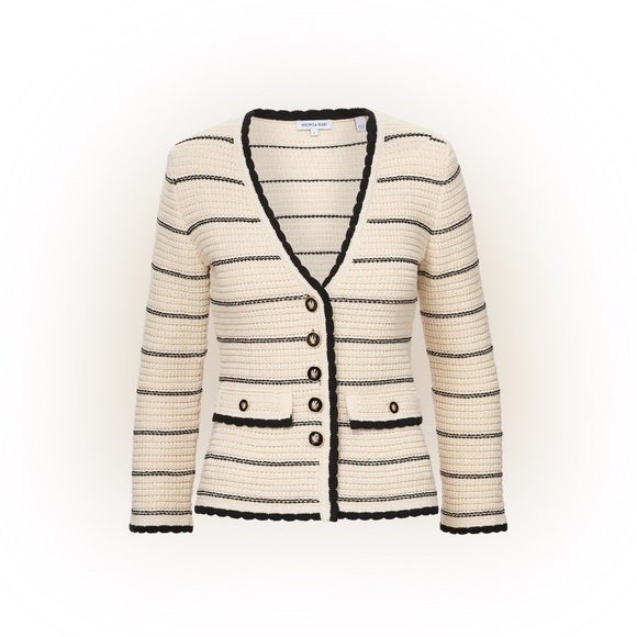 Veronica Beard Ceriani Knit Jacket in Off-White/Black - Picture 2 of 14